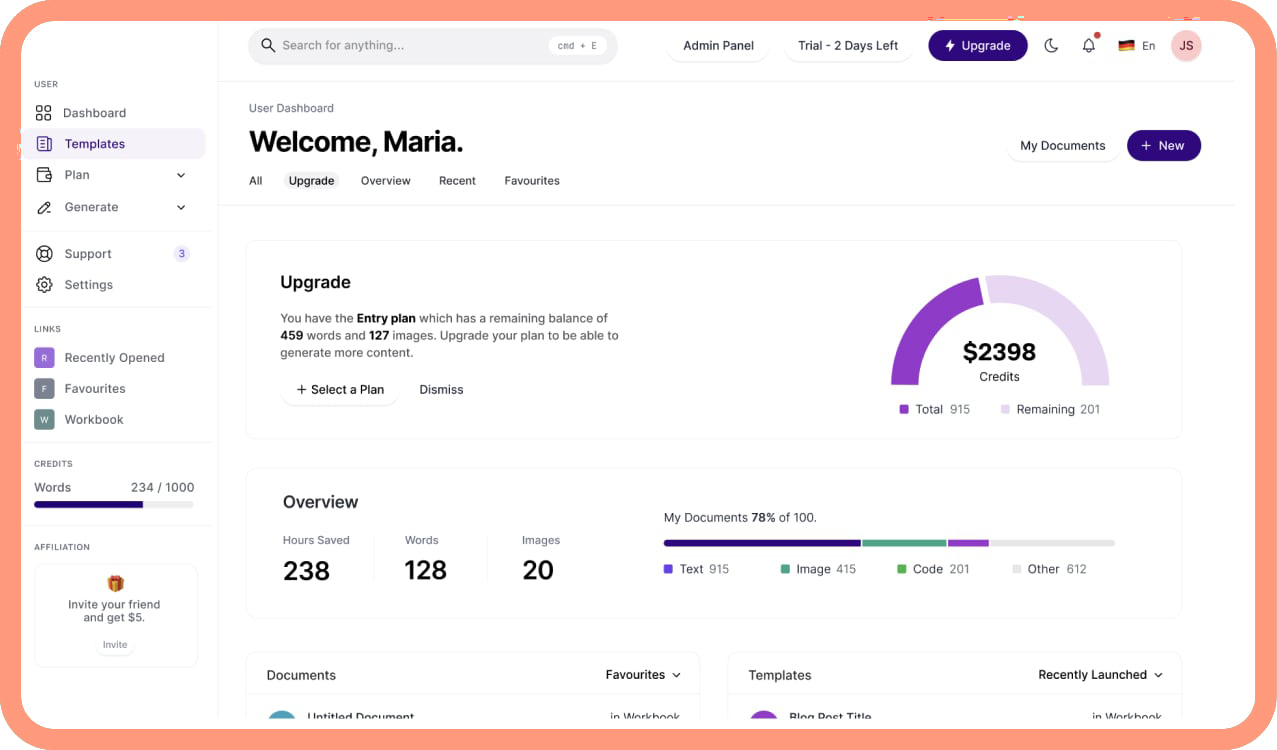 MagicAI Dashboard Mockup